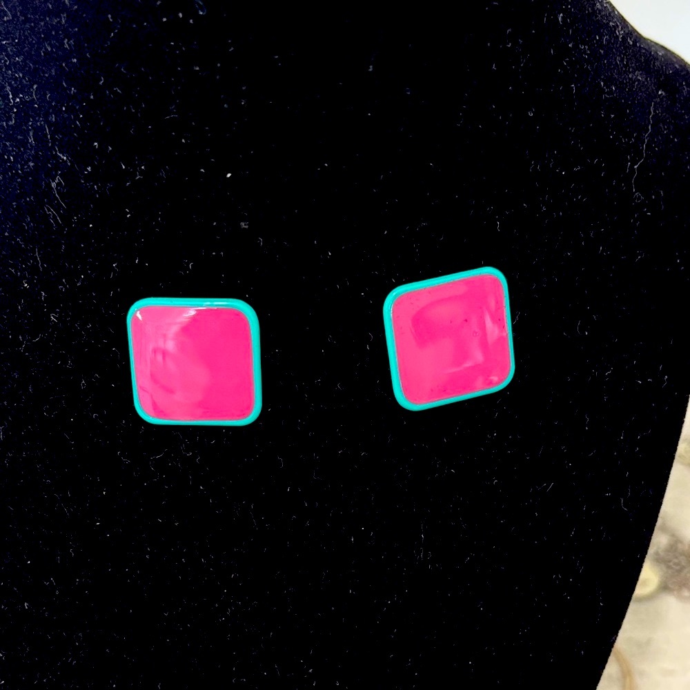 90s Y2k, Pink‎ and Teal Square Earrings